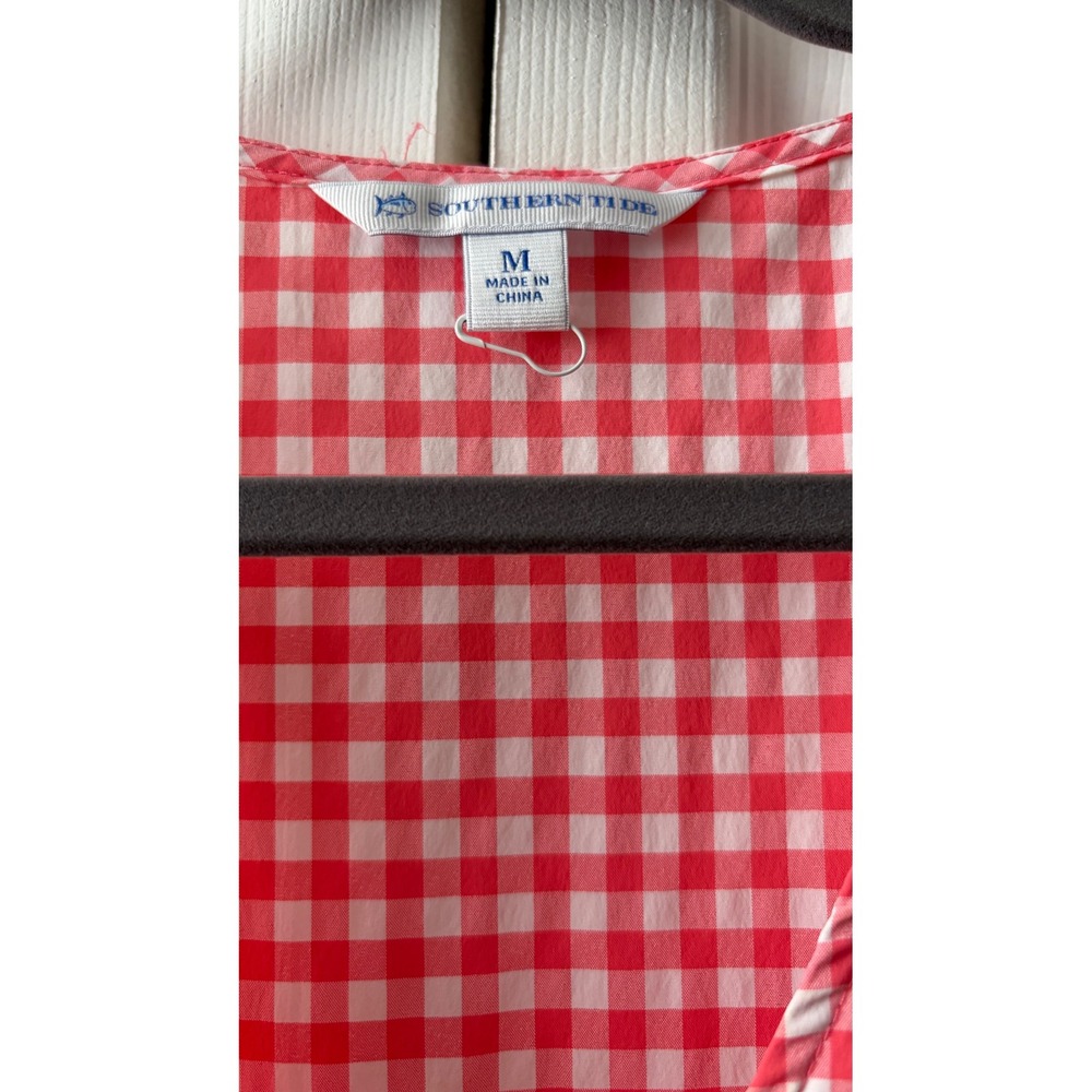Southern Tide Womens Orange Gingham Ruffle Wrap Dress Sleeveless Size M Mini - Picture 3 of 9